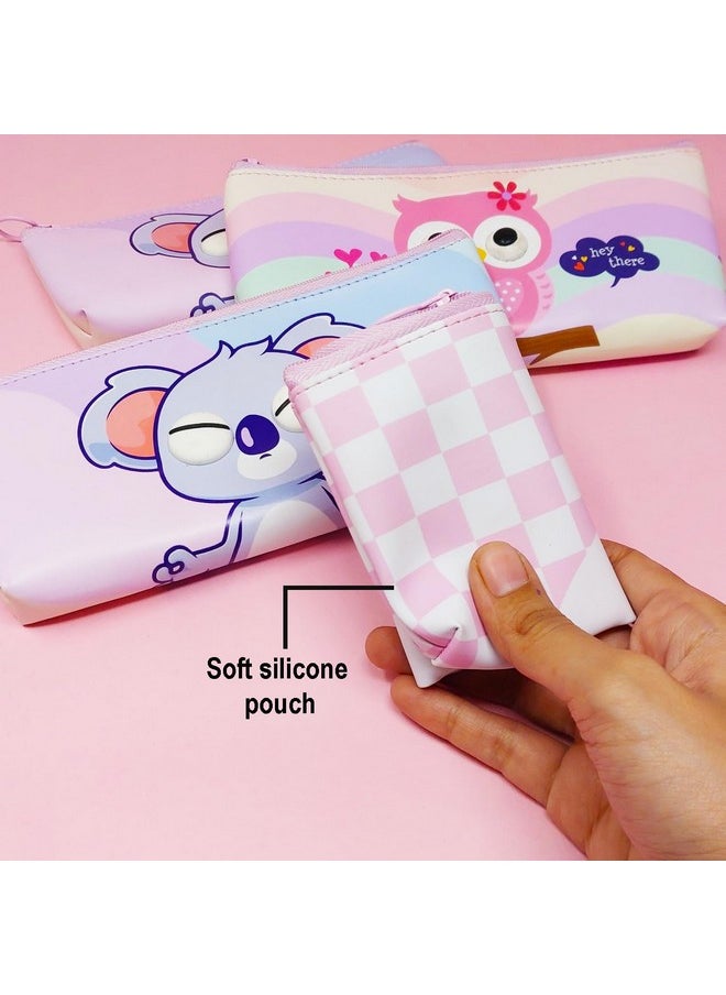 PARTEET Soft Cute Eyes Pencil Pouch for Kids Students Silicone Pencil Case Storage Pouch Travel Pouch with Big Cute Eyes and Zipper Closer Eyes Pencil Holder Return Gift for Kids(Pack of 6) (Assorted)