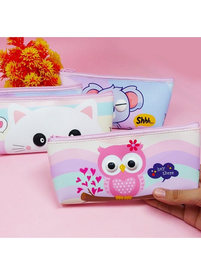 PARTEET Soft Cute Eyes Pencil Pouch for Kids Students Silicone Pencil Case Storage Pouch Travel Pouch with Big Cute Eyes and Zipper Closer Eyes Pencil Holder Return Gift for Kids(Pack of 6) (Assorted)