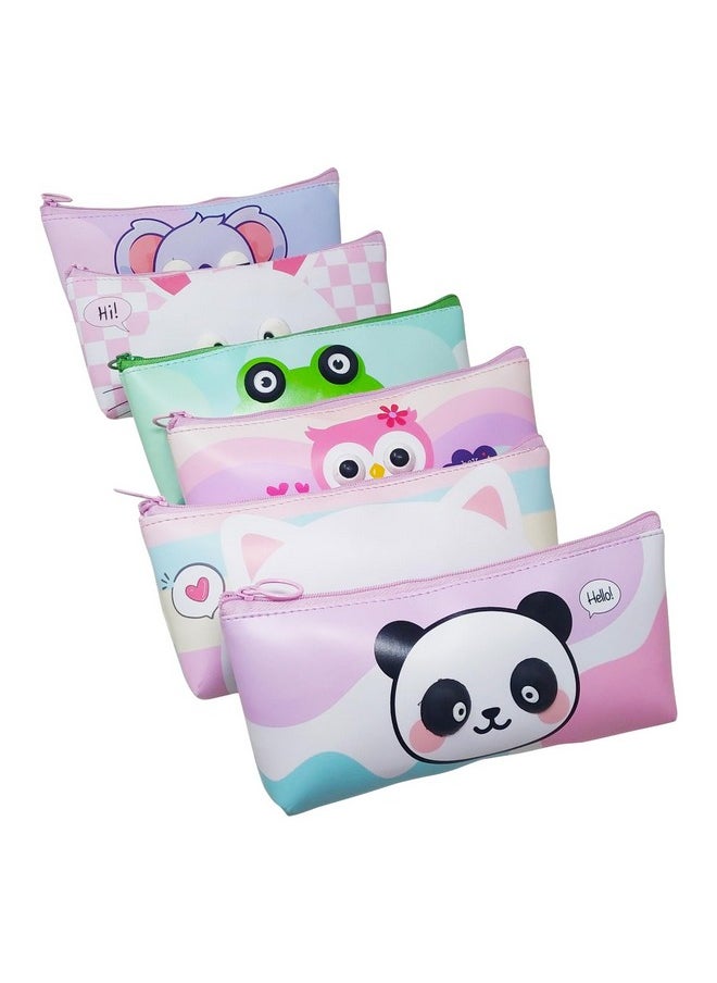 PARTEET Soft Cute Eyes Pencil Pouch for Kids Students Silicone Pencil Case Storage Pouch Travel Pouch with Big Cute Eyes and Zipper Closer Eyes Pencil Holder Return Gift for Kids(Pack of 6) (Assorted)