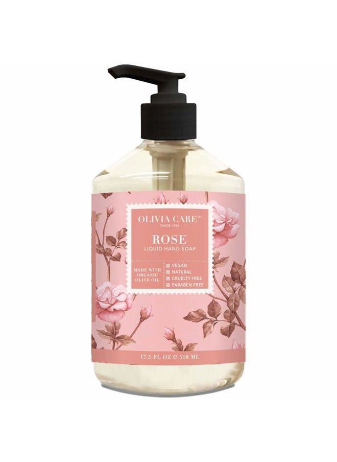Liquid Hand Soap Rose & Essential Oils. All Natural - Cleansing, Germ-Fighting, Moisturizing Hand Wash for Kitchen & Bathroom - Gentle, Mild & Natural Scented - 18.5 OZ
