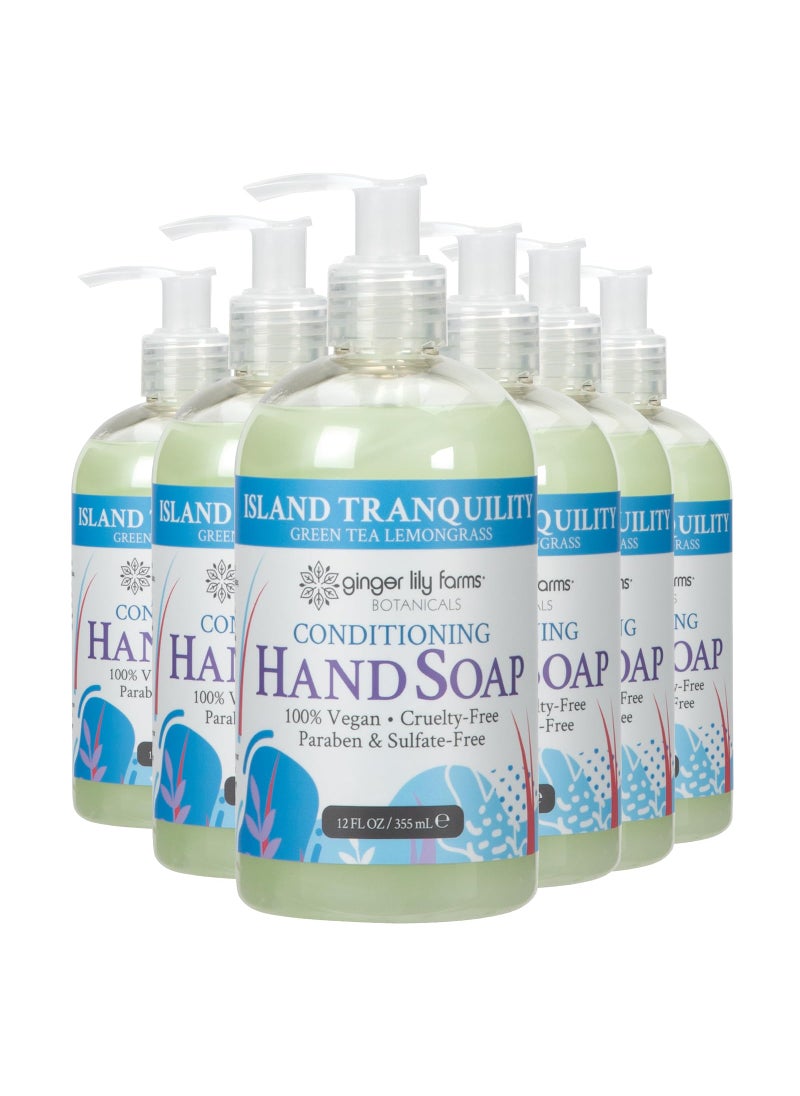 Ginger Lily Farms Botanicals Conditioning Liquid Hand Soap, Island Tranquility, 100% Vegan & Cruelty-Free, Green Tea Lemongrass Scent, 12 Fl Oz (Pack of 6)