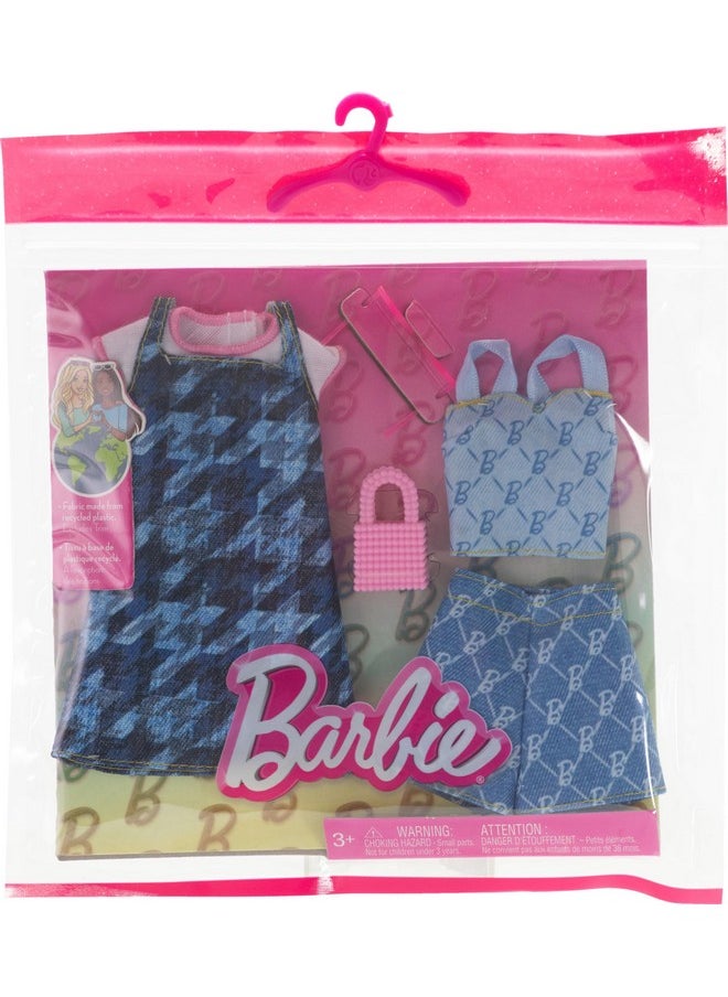Barbie Clothes, Doll Fashions and Accessories Set Featuring 2 Complete All-Denim Outfits, Including Dress, Top, Shorts, Purse and More