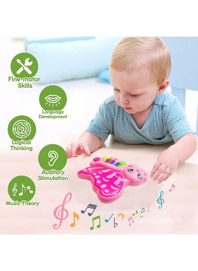 VGRASSP Mini Butterfly Piano Toy for Kids and Toddlers with 7 Keys and 6 Modes - The Cute Musical Instrument with Animal Sounds, Colorful Lights - Color As Per Stock