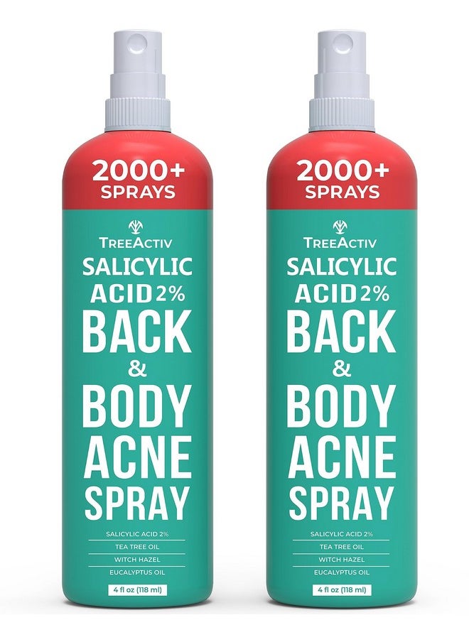 Salicylic Acid Back & Body Acne Spray, Back Acne Solution For Women And Men, Acne Body Spray with Tea Tree Oil, Fast-Drying Back Acne Spray, Fine Mist, Back Acne Treatment Spray, 4 fl oz, 2-pack