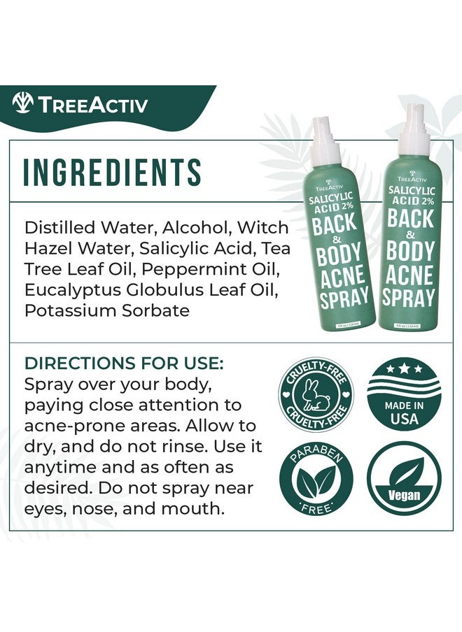 Salicylic Acid Back & Body Acne Spray, Back Acne Solution For Women And Men, Acne Body Spray with Tea Tree Oil, Fast-Drying Back Acne Spray, Fine Mist, Back Acne Treatment Spray, 4 fl oz, 2-pack