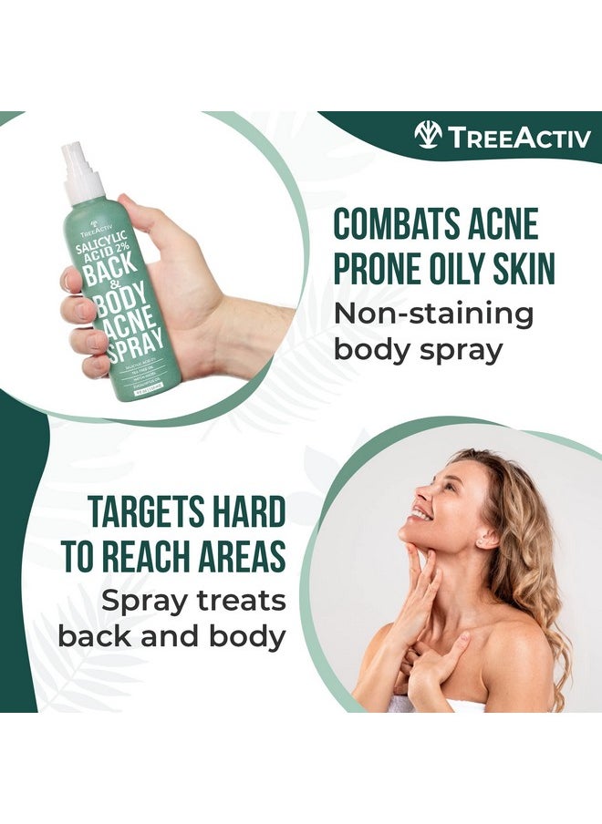 Salicylic Acid Back & Body Acne Spray, Back Acne Solution For Women And Men, Acne Body Spray with Tea Tree Oil, Fast-Drying Back Acne Spray, Fine Mist, Back Acne Treatment Spray, 4 fl oz, 2-pack