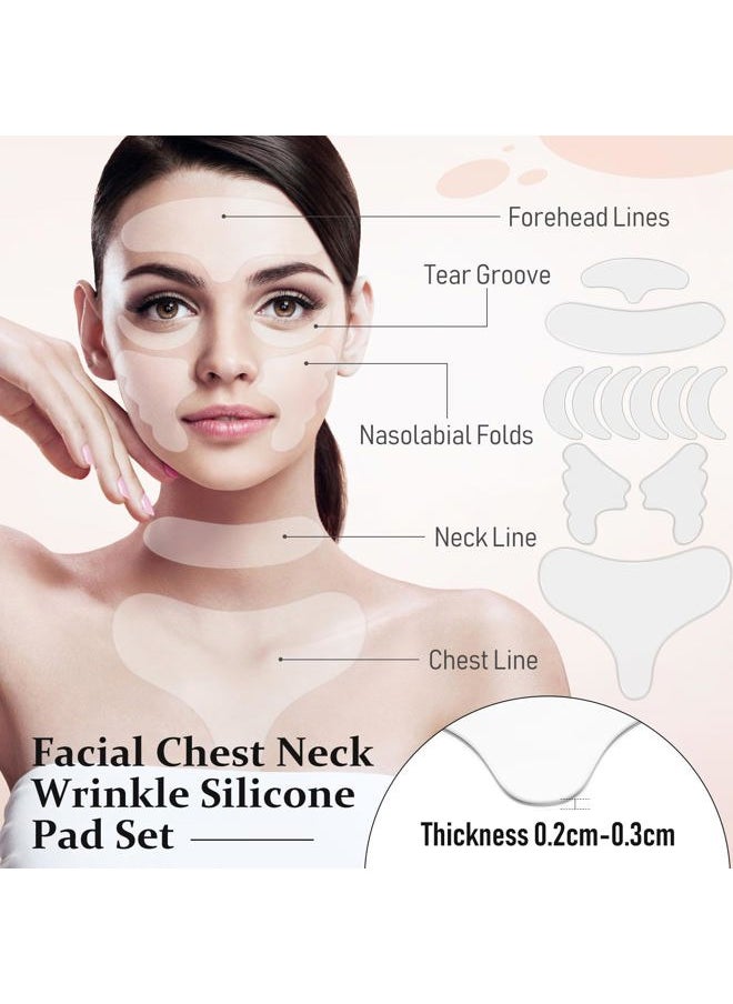 32 Pcs Facial Chest Neck Silicone Pad Reusable Face Forehead Patches Facial Sleeping Mask Cover for Smoothing Chest Neck Forehead Eye Mouth (Clear,Pink)
