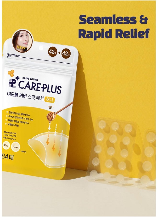 OLIVE YOUNG Care Plus Honey Scar Cover Korean Spot Pimple Patches 1PACK (84Count) | Hydrocolloid Patch, Spot Stickers for Acne Pimple and Zits, Contains Manuka Honey