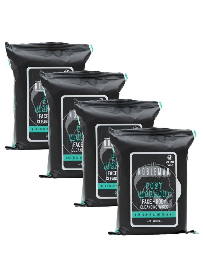 The Nobleman 4-Pack Face + Body Cleansing Wipes: 4 Post Workout Packs with Eucalyptus and Vitamin C (120 Ct.)