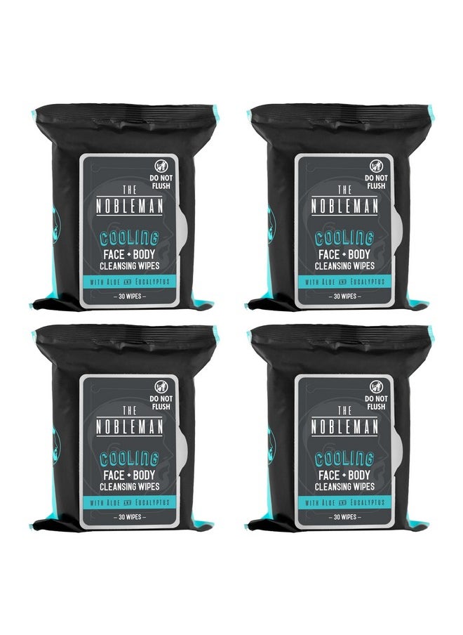 Men's Cooling Face + Body Cleansing Wipes - 4 Pack - 120 Count Post Workout Travel Towlettes