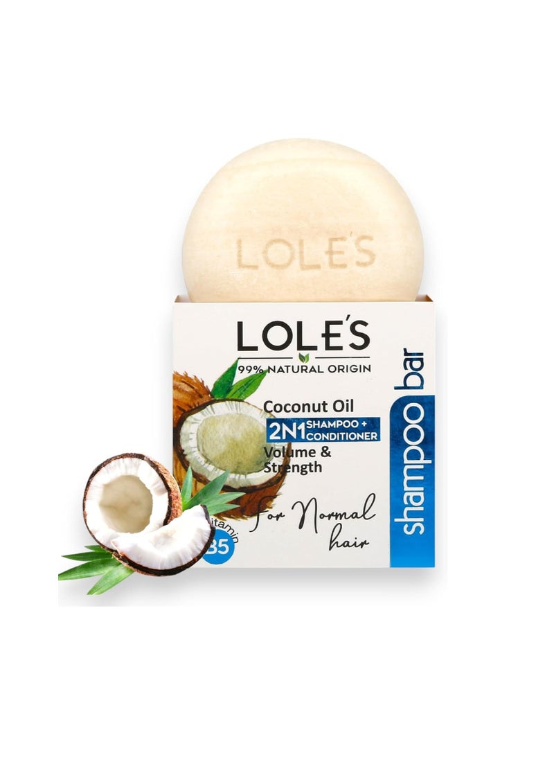 Shampoo Bar and Conditioner 2in1 with Coconut Oil for Volume & Strength, Moisturizes & Cleans Scalp, Travel Shampoo, Silicone Free, 100g