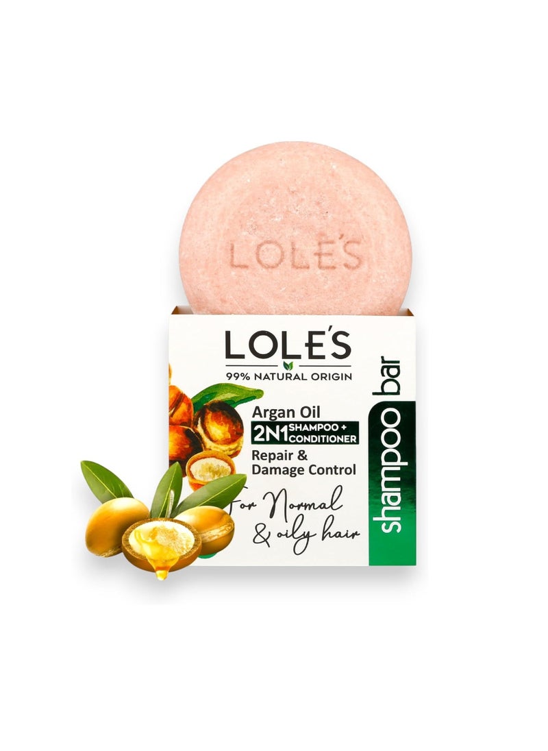 Shampoo Bar and Conditioner 2in1 with Argan Oil for Repair & Damage Control, Moisturizes & Cleans Scalp, Travel Shampoo, Silicone Free, 100g