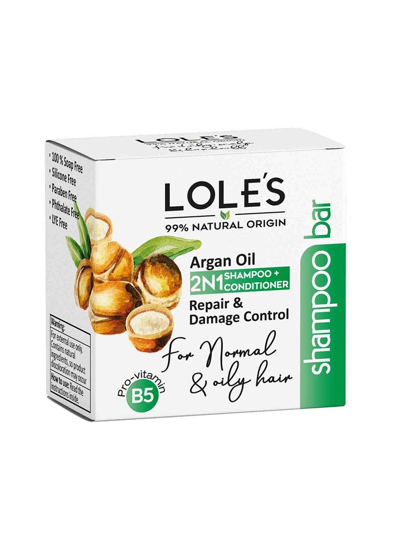 Shampoo Bar and Conditioner 2in1 with Argan Oil for Repair & Damage Control, Moisturizes & Cleans Scalp, Travel Shampoo, Silicone Free, 100g