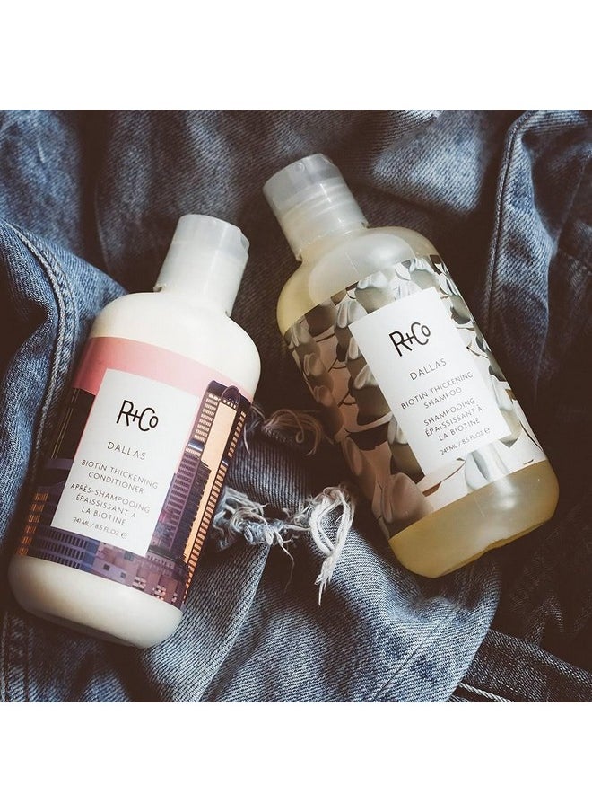R+Co Dallas Biotin Hair Shampoo and Conditioner Set (8.5 Oz) + R+Co Bonus Deluxe Sample (.5 Oz) | Body + Shine + Smoothing for All Hair Types | Vegan + Cruelty-Free |