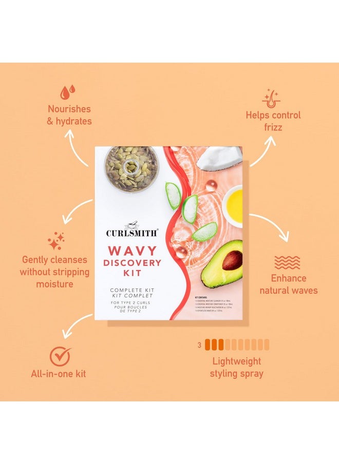 كيرلسميث - مجموعة اكتشاف يوم غسل الشعر المموج | مجموعة غسل الشعر الكاملة، مثالية لمن يعانون من تجعيدات من النوع الثاني | تنظيف الشعر، والتحكم في تجعده، وتغذيته، وترطيبه لتعزيز تموجات الشعر الطبيعية