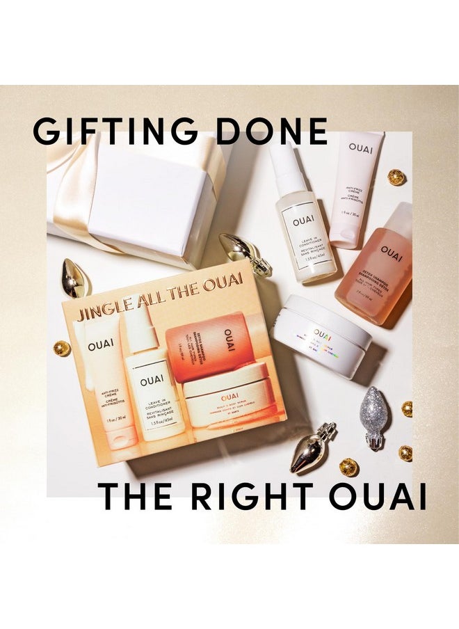 OUAI Jingle All The OUAI Travel Size Gift Set - Travel Size Hair & Body Care Set - Includes Detox Shampoo, Deluxe Anti Frizz Cream, Leave In Conditioner, Scalp & Body Scrub (4 Count)