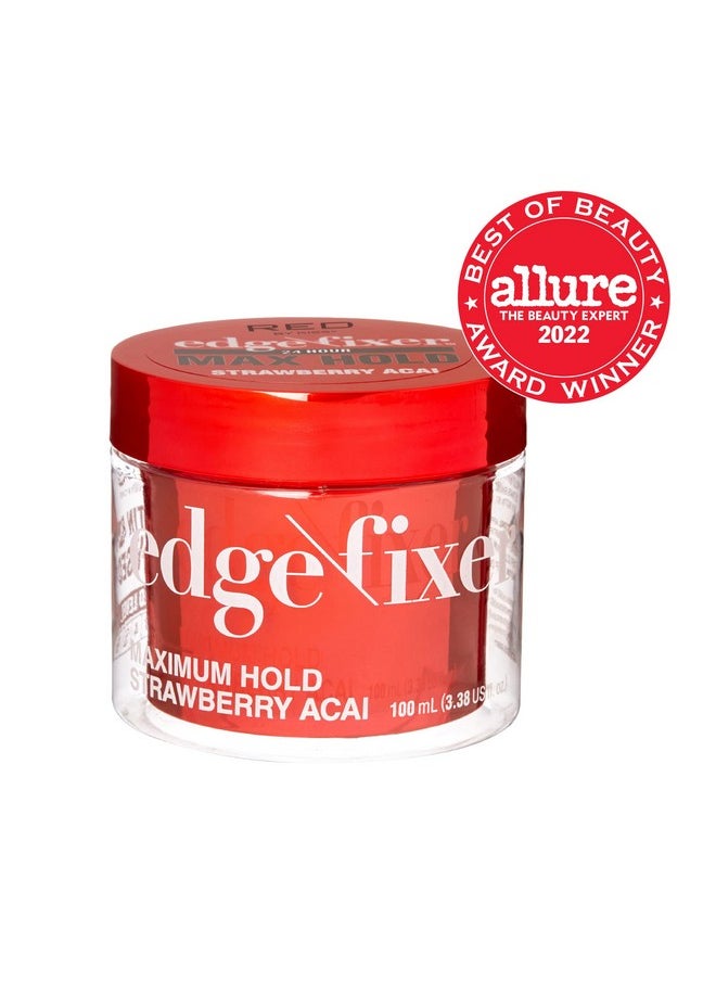 Red by Kiss Edge Fixer Hair Shine Gel, 24 Hour Max Hold, Non-Flaking, Biotin B7 Infused, Natural Styling, Professional Edge Control Wax, Perfect for Braiding (Strawberry Acai)