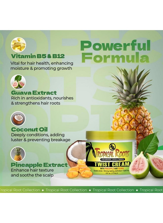 Bronner Bros Tropical Roots Twist Cream for Braids, Locs & Twist - Styling Cream with Pineapple & Guava Extract, Coconut Oil, Vitamins B5 & B12 - Soft Hol, Reduces Frizz & Spit Ends - 6 oz