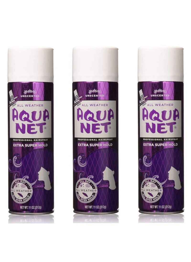 Aqua Net Extra Super Hold Professional Hair Spray Unscented 11 oz 3 Pack