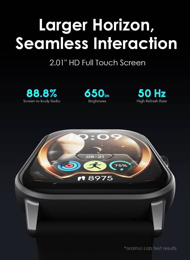 Watch 5 Bluetooth Call Smart Watch 2.01inch HD Display Fitness Watch, 300 mAh, Scratch-resistant &Anti-Explosion Tempered Glass Screen with 100+ Sports Modes & Blood Oxygen & Heart Rate Monitor, Waterproof Light Chrome Black