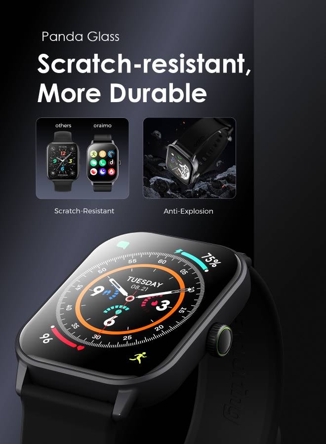 Watch 5 Bluetooth Call Smart Watch 2.01inch HD Display Fitness Watch, 300 mAh, Scratch-resistant &Anti-Explosion Tempered Glass Screen with 100+ Sports Modes & Blood Oxygen & Heart Rate Monitor, Waterproof Light Chrome Black