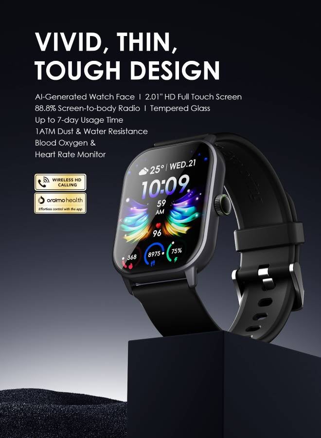 Watch 5 Bluetooth Call Smart Watch 2.01inch HD Display Fitness Watch, 300 mAh, Scratch-resistant &Anti-Explosion Tempered Glass Screen with 100+ Sports Modes & Blood Oxygen & Heart Rate Monitor, Waterproof Light Chrome Black