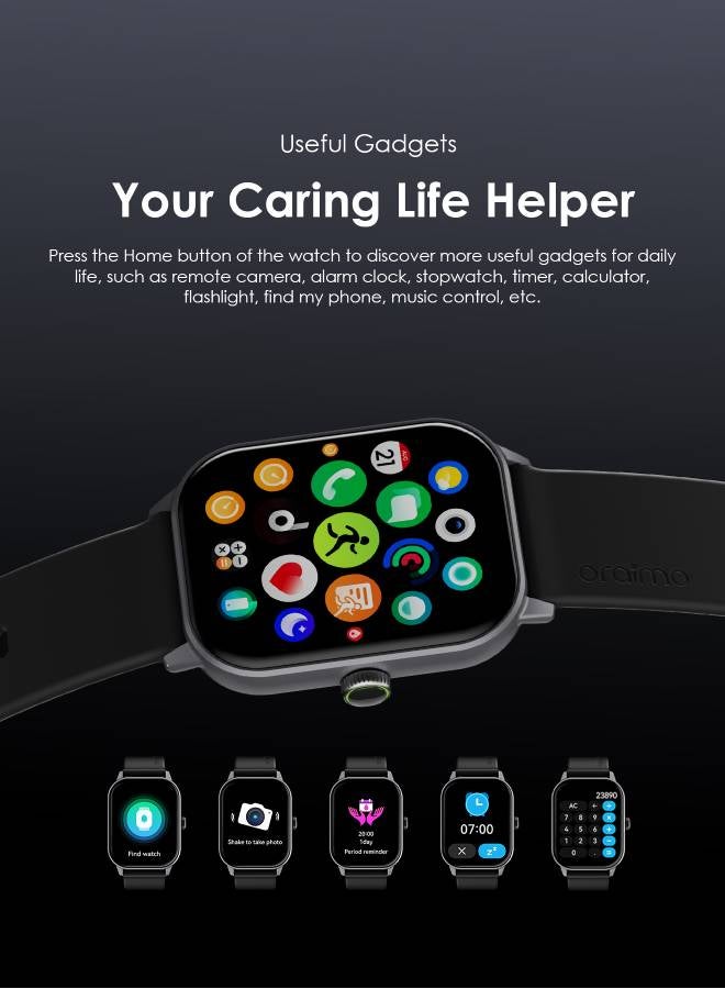 Watch 5 Bluetooth Call Smart Watch 2.01inch HD Display Fitness Watch, 300 mAh, Scratch-resistant &Anti-Explosion Tempered Glass Screen with 100+ Sports Modes & Blood Oxygen & Heart Rate Monitor, Waterproof Light Chrome Black