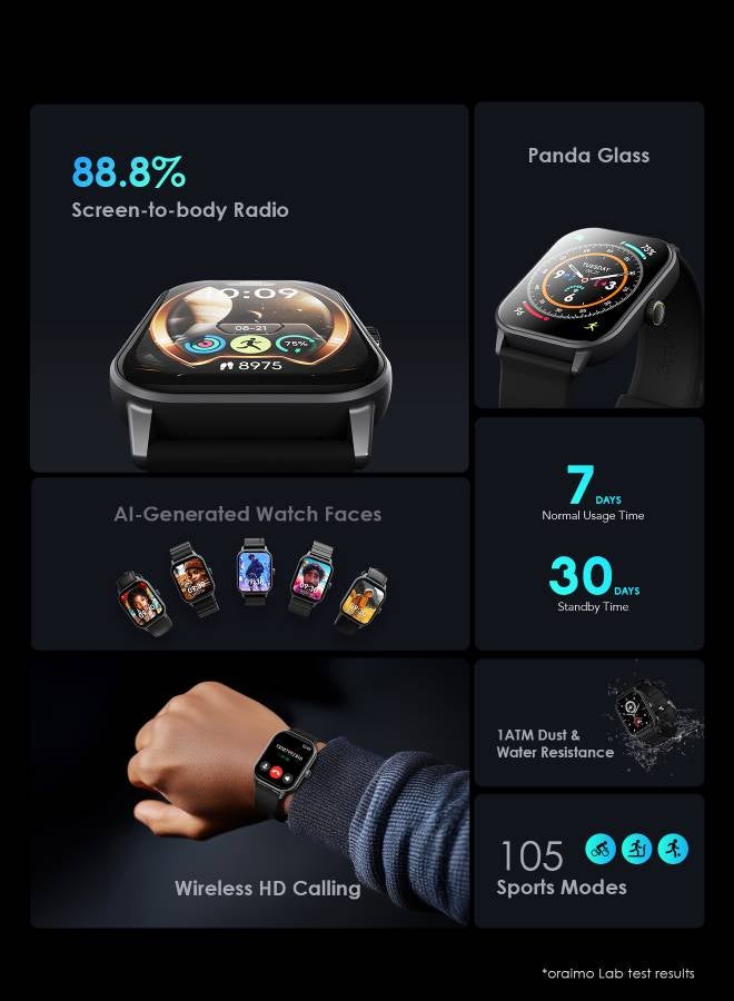 Watch 5 Bluetooth Call Smart Watch 2.01inch HD Display Fitness Watch, 300 mAh, Scratch-resistant &Anti-Explosion Tempered Glass Screen with 100+ Sports Modes & Blood Oxygen & Heart Rate Monitor, Waterproof Light Chrome Black