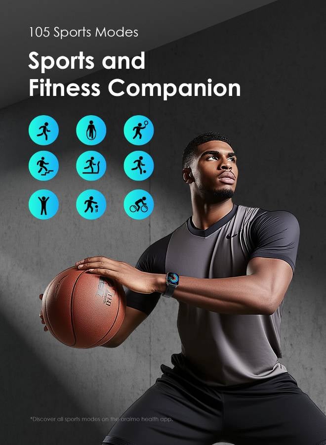Watch 5 Bluetooth Call Smart Watch 2.01inch HD Display Fitness Watch, 300 mAh, Scratch-resistant &Anti-Explosion Tempered Glass Screen with 100+ Sports Modes & Blood Oxygen & Heart Rate Monitor, Waterproof Light Chrome Black