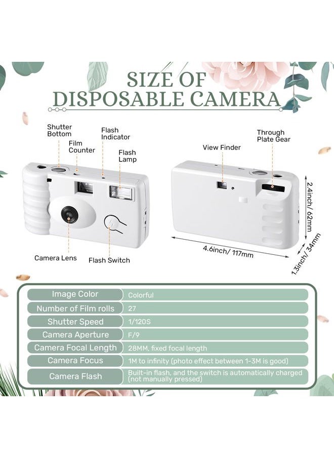 6 Pack of Disposable Camera for Wedding Bulk Bachelorette Single Use Flash 35mm 17 Film 200iso Camera for Birthday Concert Travel Anniversary Party Supply Favor Vacation Gift (White,Classic)