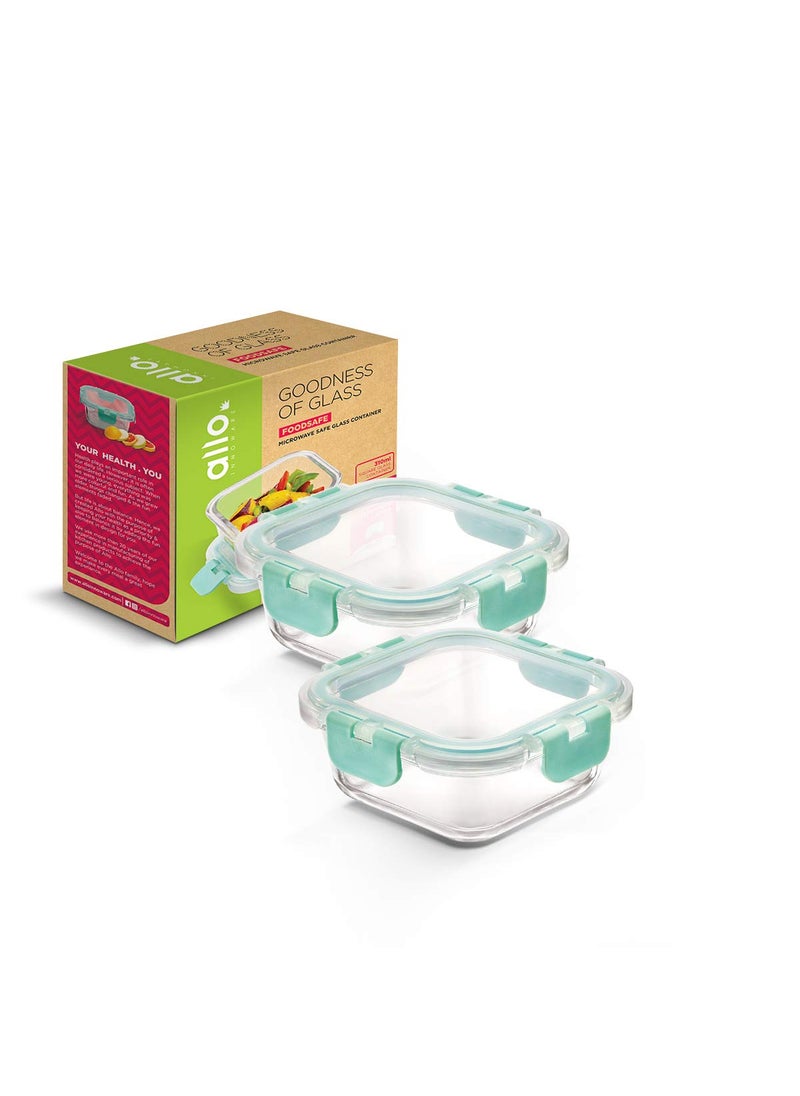 Allo FoodSafe Glass Containers with Lids,Lunch Boxes for Office with Break Free Lock,Microwave Safe Containers,Borosilicate Meal Prep Glass Food Storage Containers for Kitchen,Set of 2,310ml,Green
