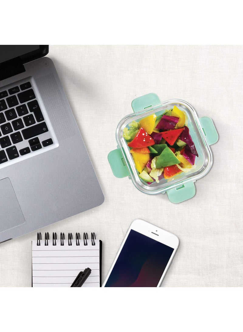 Allo FoodSafe Glass Containers with Lids,Lunch Boxes for Office with Break Free Lock,Microwave Safe Containers,Borosilicate Meal Prep Glass Food Storage Containers for Kitchen,Set of 2,310ml,Green