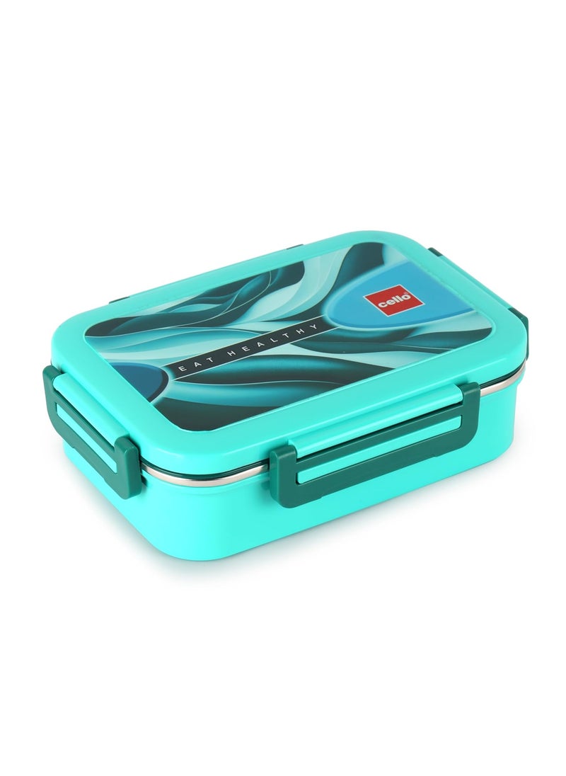 CELLO Esquire Insulated Lunch Box, 915 ml, Green | 100% Food Grade | Leak Proof and Break Resistant | 2 Containers Inner Steel Lunch Box