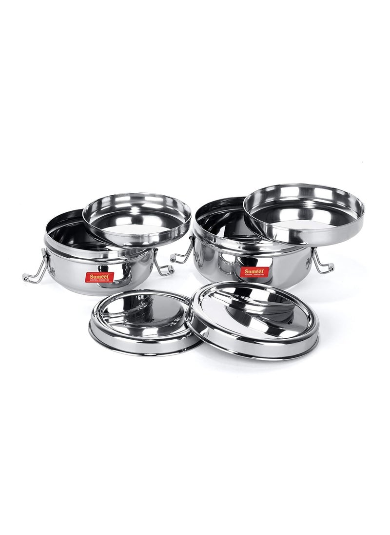 Sumeet Stainless Steel Food Pack Lunch Box for Kids/School with Steel Separator Plate and Locking Clip, Set of 2Pc, 350ML & 500ML Capacity