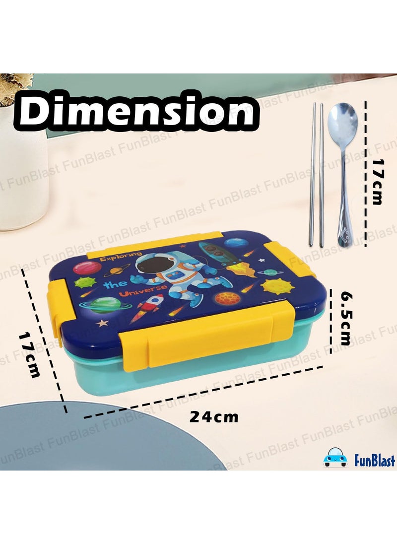 FunBlast Lunch Box for Kids – Stainless Steel Lunch Box, Tiffin Box for Kids, Insulated Bento Lunch Box, Lunch Box with Spoon & Chopstick, 3 Compartment Lunch Box, School Lunch Box – 710ML (Space)