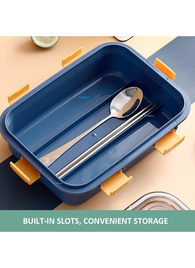 FunBlast Lunch Box - Stainless Steel Lunch Box for Kids, Tiffin Box, Lunch Box with Spoon and Fork, Lunch Box for Kids, Lunch Box for Office Women and Men, Bento Lunch Box (Blue)