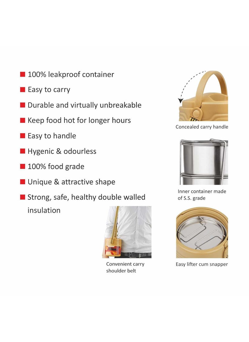 Cello Meal Kit Plastic Tiffin Box | 4 Stainless Steel Containers 355ml Each, Grey | Leak Proof | Food Grade | Easy to Carry | Insulated Lunch Box for Office, Travelling