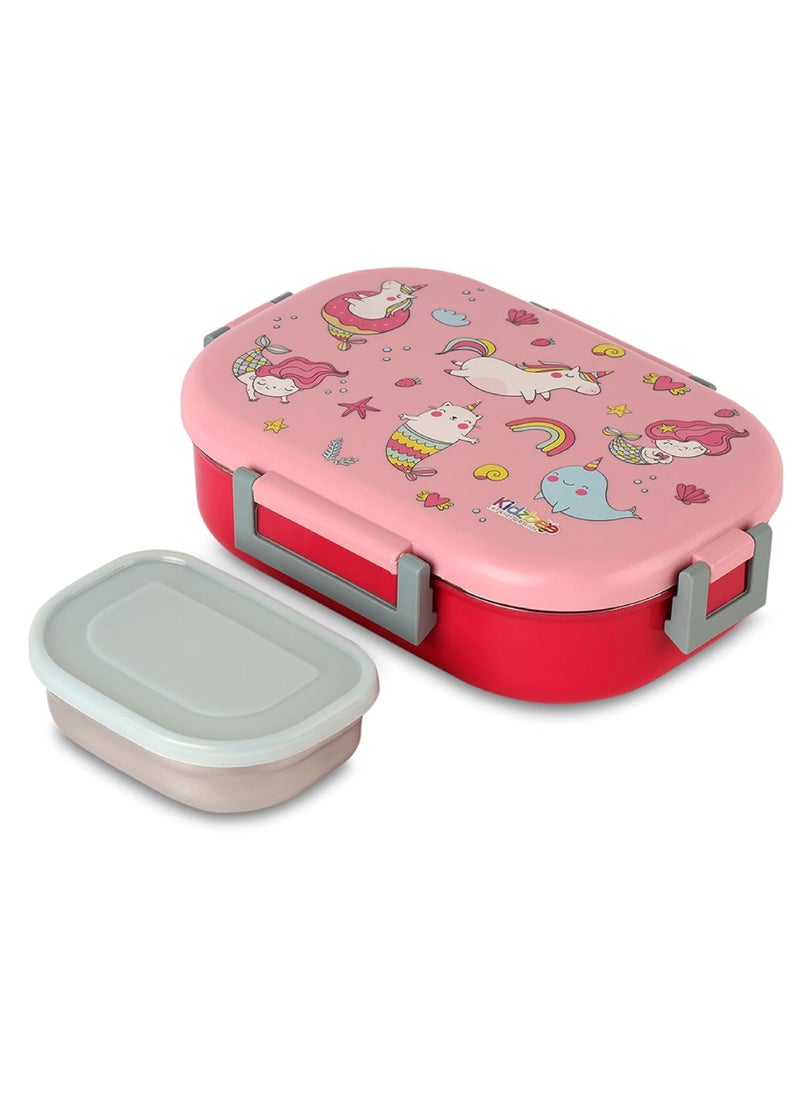 CELLO Kidzbee Apollo Pink Parade Plastic Insulated Kids Lunch Box with Inner Steel | 3D Touch & Feel Designs Tiffin Box | Leak Proof & Break Resistant | Dishwasher Safe | 700ml, Pink