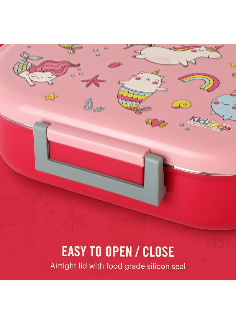 CELLO Kidzbee Apollo Pink Parade Plastic Insulated Kids Lunch Box with Inner Steel | 3D Touch & Feel Designs Tiffin Box | Leak Proof & Break Resistant | Dishwasher Safe | 700ml, Pink