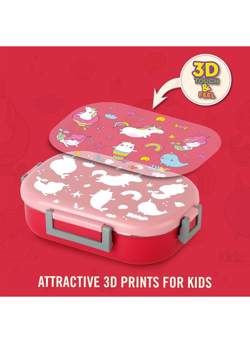CELLO Kidzbee Apollo Pink Parade Plastic Insulated Kids Lunch Box with Inner Steel | 3D Touch & Feel Designs Tiffin Box | Leak Proof & Break Resistant | Dishwasher Safe | 700ml, Pink