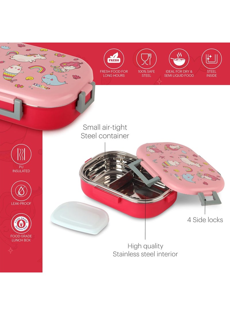 CELLO Kidzbee Apollo Pink Parade Plastic Insulated Kids Lunch Box with Inner Steel | 3D Touch & Feel Designs Tiffin Box | Leak Proof & Break Resistant | Dishwasher Safe | 700ml, Pink