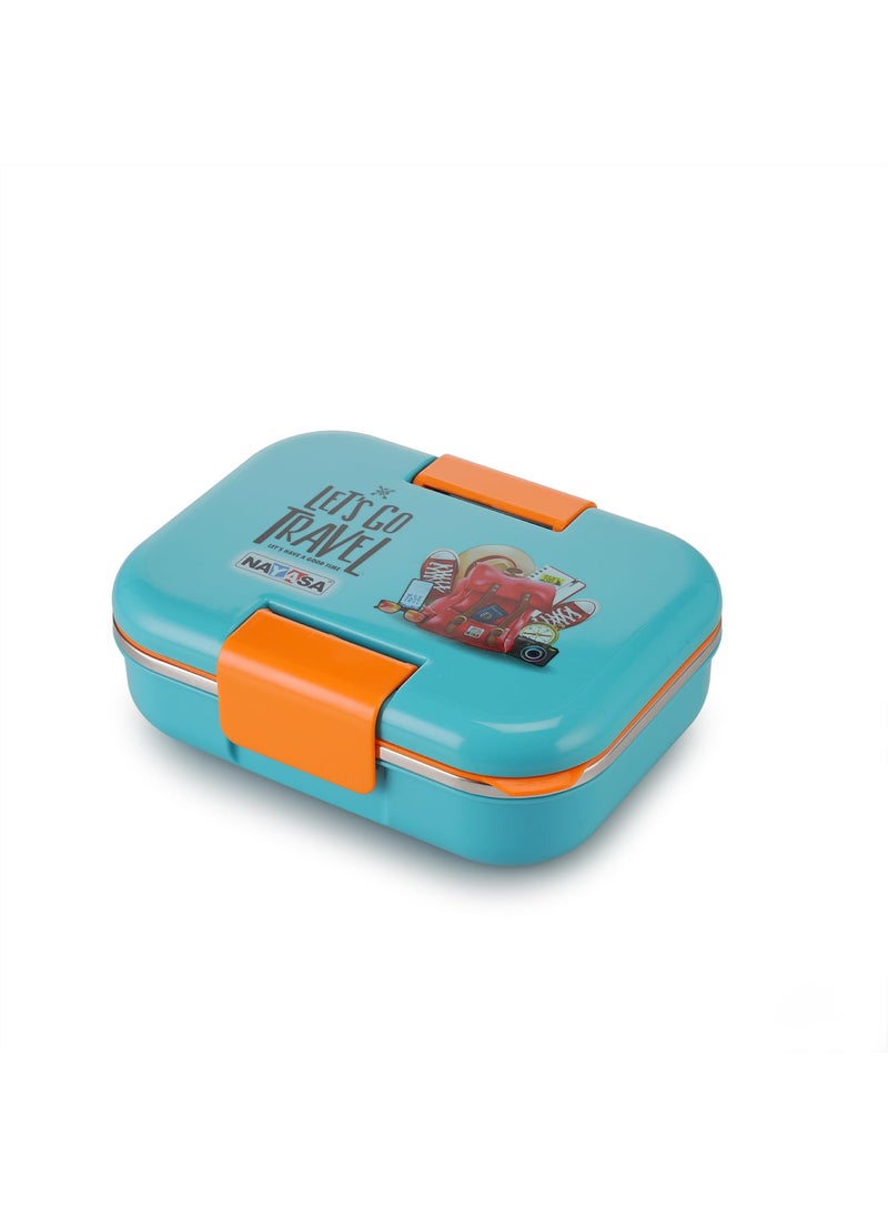 Nayasa Marco 2 Compartment Vaccum Sealed Insulated Stainless Steel Lunch Box for Kids| Travel Print | Leak Proof Tiffin Box | 650 ml | Blue