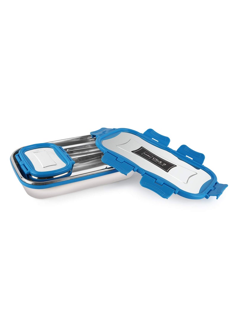 CELLO Click it Steel Insulated Lunch Box, Big, 1024ml, Blue | 2 Container Tiffin for Adults | Snacks Tiffin for Kids with Veg Box | Leak-Proof & Unbreakable Lid | Ideal for Office, School, College