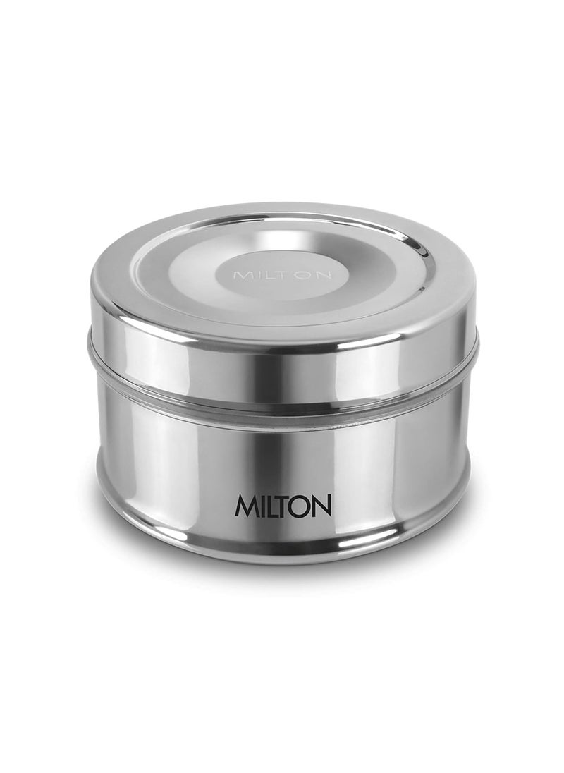 MILTON Steel Snack Medium Lunch Box PU Insulated Stainless Steel Container with Inner Partition Plate, 700 ml, Silver, for Travelling, School & Office