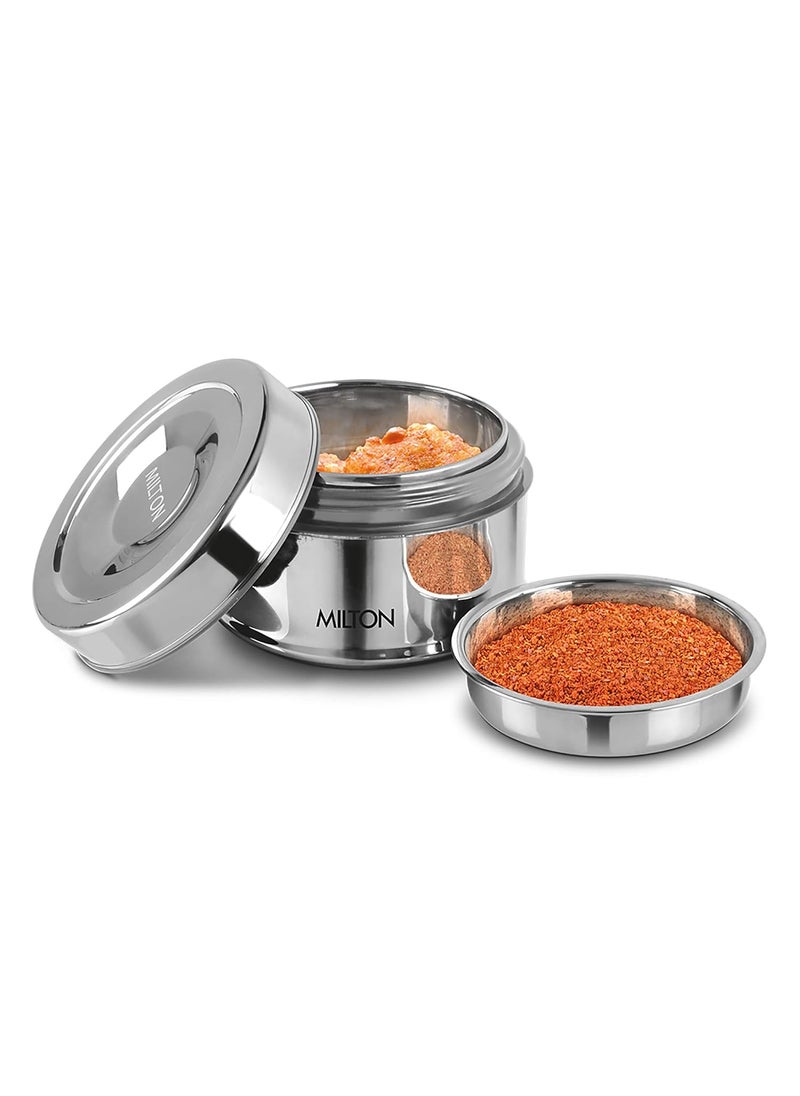 MILTON Steel Snack Medium Lunch Box PU Insulated Stainless Steel Container with Inner Partition Plate, 700 ml, Silver, for Travelling, School & Office