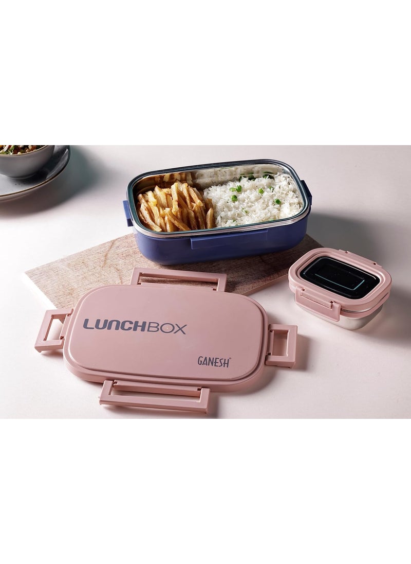 GANESH Stainless Steel Amaze Insulated Lunch Box with 4 Side Lock Lid, 900 ml and Inner Stainless Steel Container, 200 ml Easy to Carry (Mulitcolor)