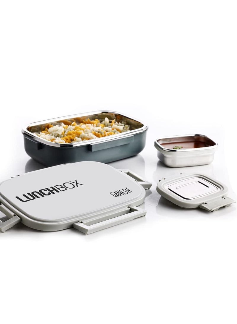 GANESH Stainless Steel Amaze Insulated Lunch Box with 4 Side Lock Lid, 900 ml and Inner Stainless Steel Container, 200 ml Easy to Carry (Mulitcolor)