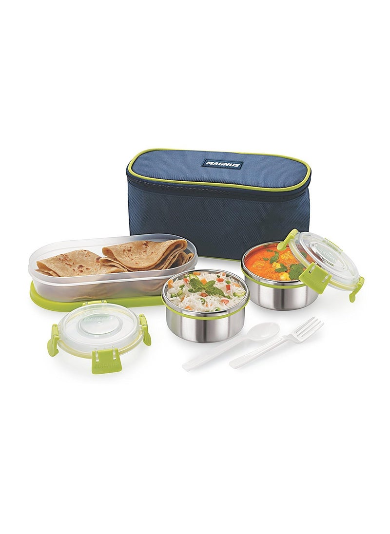 Magnus Avanza 3 Stainless Steel Lunch Box Set | 1050ml | Leakproof Tiffin with Bag | Ideal for Office, School, Men, Women, Kids| Air-Tight Food Carrier