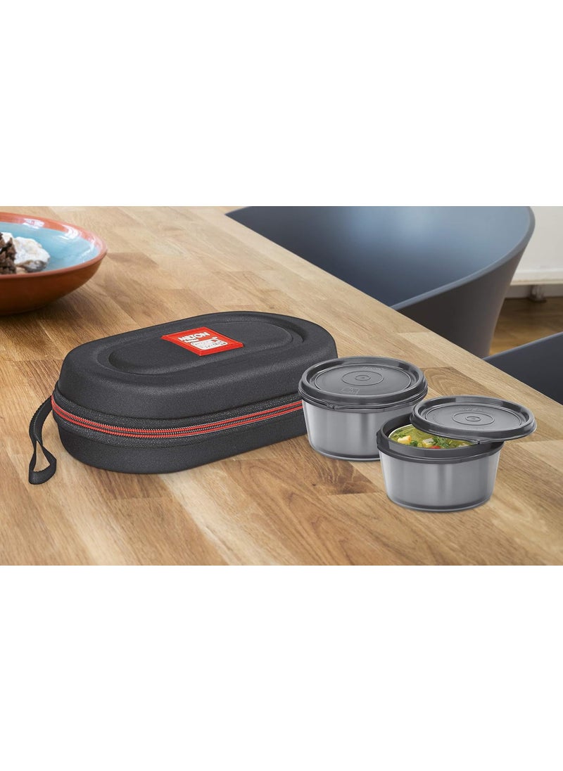 Milton Nutri Stainless Steel Insulated Tiffin Set, 320ml, Set of 2, Black