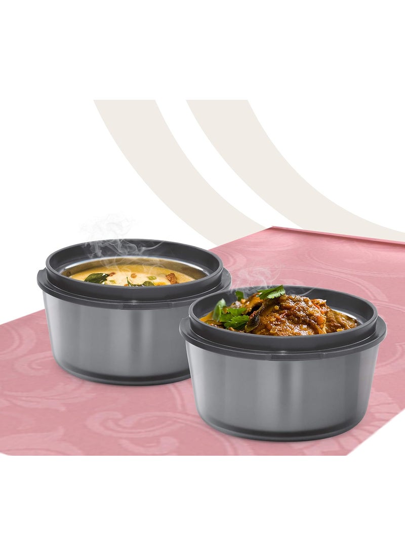 Milton Nutri Stainless Steel Insulated Tiffin Set, 320ml, Set of 2, Black